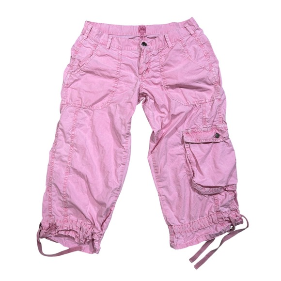Y2K ballet Joie Pink Cargo Capri Pants Womens Size 29 Drawstring Utility Cropped - Picture 1 of 7